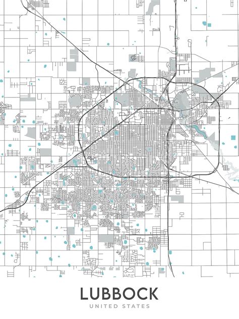 Modern City Map of Lubbock, TX: Texas Tech University, Jones AT&T Stad ...