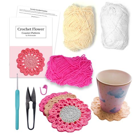 l Crochet Lace Bloom DIY Coaster Kit - Beginner-Friendly Crochet Kit ...