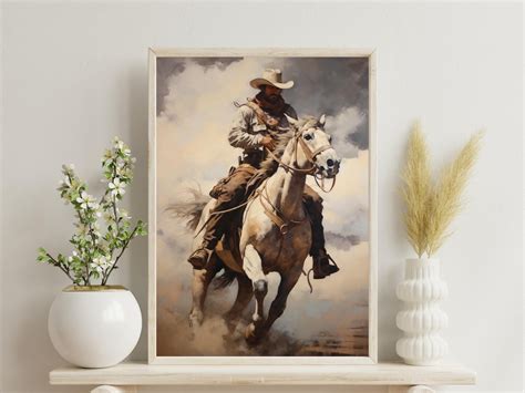 Cowboy Riding Horse Painting, Western Wall Art, Cowboy Art Print ...