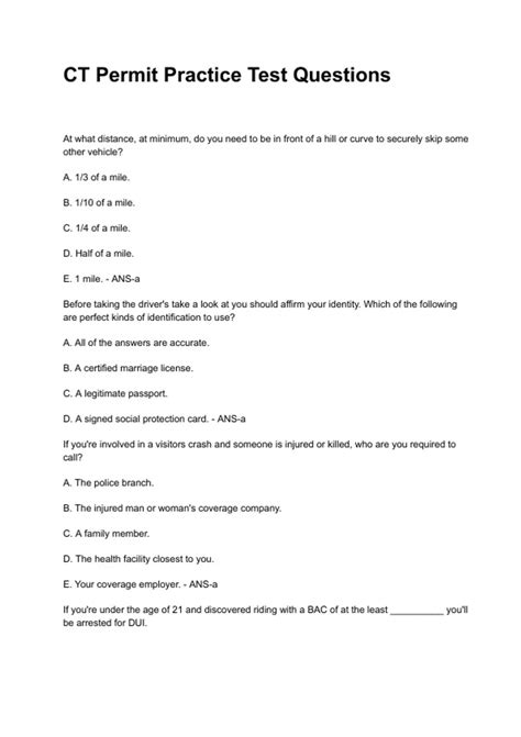 CT Permit Practice Test Questions NEWEST 2025/2026 ACTUAL COMPLETE ...