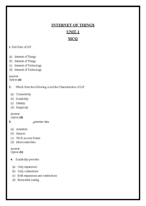 IOT UNIT-1 MCQ - IOT MCQ -INTRODUCTION - 1. Full form of IoT INTERNET ...