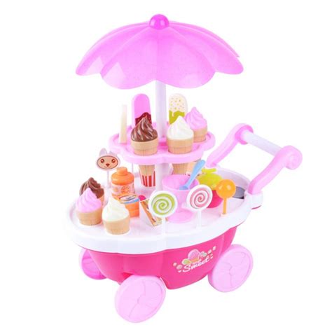 Buy Pretend Play Food Ice Cream Candy Cart Dessert And Cash Trolley Set ...