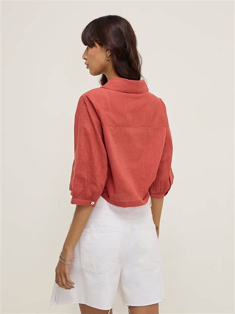 Buy Bombay Paisley Rust Floral Embroidered Cotton Blend Shirt from Westside