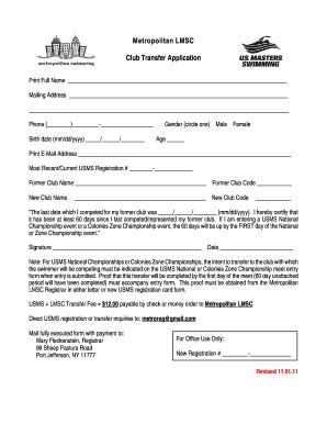 Fillable Online metroswim Metropolitan LMSC Club Transfer Application ...