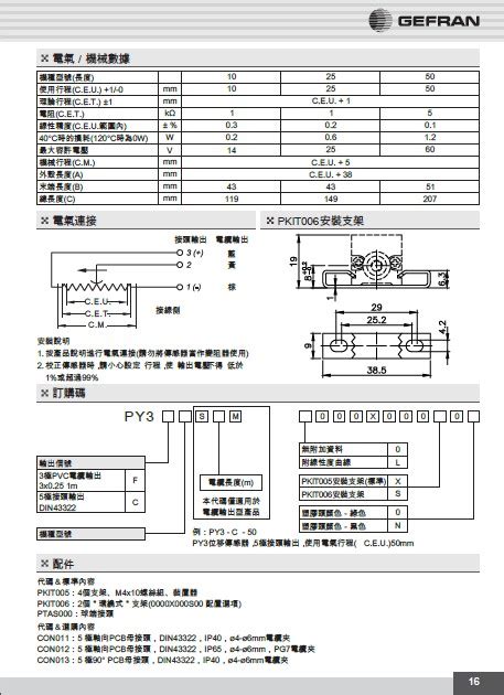 PY3系列直线位移传感器 - 上海信笃自动化科技有限公司
