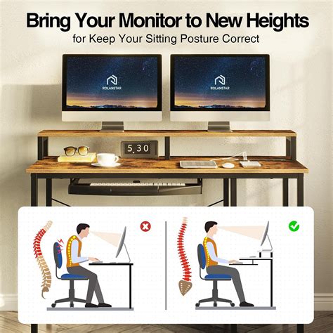 Buy Rolanstar Computer Desk with Power Outlet and Monitor Stand Shelf ...