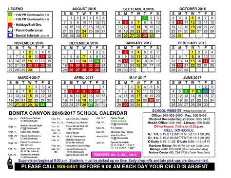 Bonita Canyon Elementary School Calendars – Irvine, CA