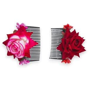 ACCESSHER Women's & Girls Floral Thin Bun Comb/Hair Comb Clips ...