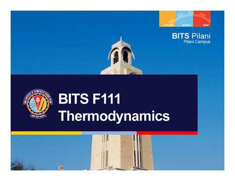 Thermodynamics lecture 1 - BITSBITS Pilani CampusPilPilanii BITS ...