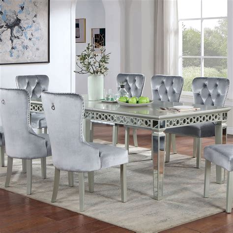 Bowery Hill Wood and Mirror Top Extendable Dining Table in Silver ...