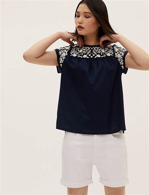 Buy Pure Cotton Embroidered Regular Fit Vest Top at Marks & Spencer