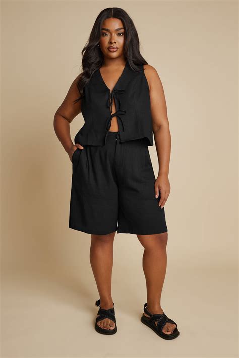 YOURS Plus Size Black Linen Bermuda Shorts | Yours Clothing