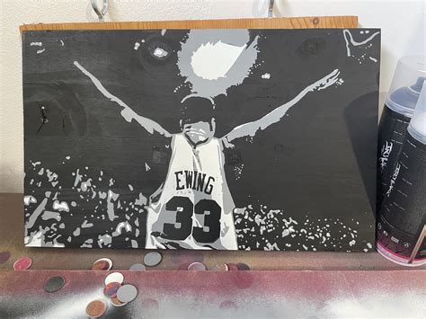 Patrick Ewing, me, spray paint on wood, 16 x 10 : r/NYKnicks