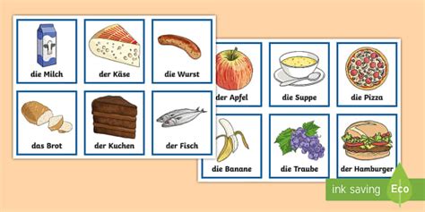 German food vocabulary flashcards - Foods Snap Card Game