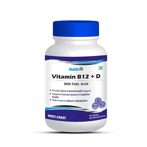 Buy Healthvit Vitamin B12 + D With Folic Acid | Provides Bone & Dental ...