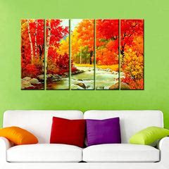 Multiple Wooden Frame Colorful Autumn Season Forest River Scenery Canv ...