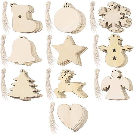 StepsToDo 50 Pieces Wooden Holiday Ornament Cutouts – 10 Designs (5 ...