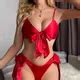XIVIR FASHION Navy Blue Women Sexy Lingerie Set Satin Bow Tie 2 Piece ...
