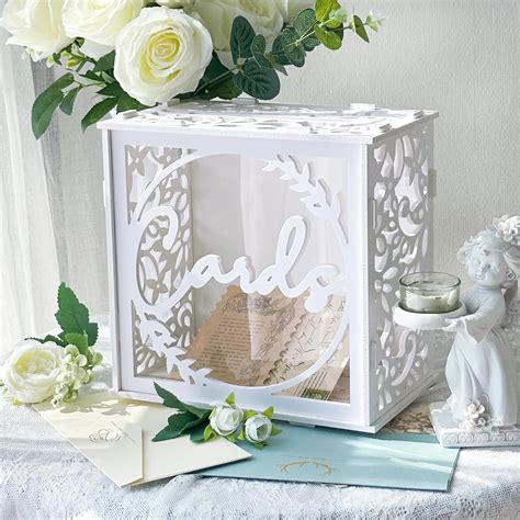 Fayavoo White Wedding Card Box for Receptions, PVC Gift Card Box for ...