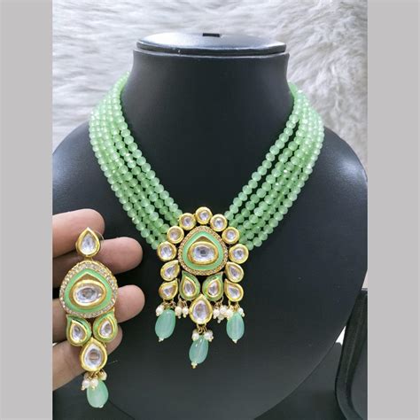 Fs Collection Elegant Gold Plated Kundan & Beads Necklace Set ...