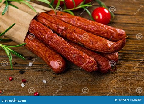 Thin Dry Smoked Polish Sausage Kabanos or Cabanossi Stock Image - Image ...