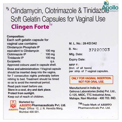 Clingen Forte Vaginal Capsule 7's Price, Uses, Side Effects ...