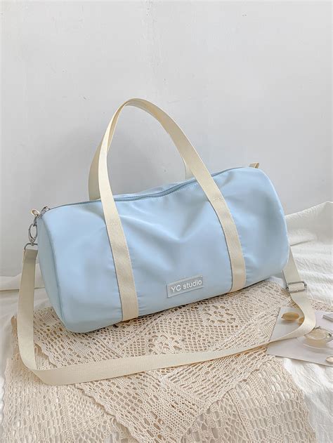 Letter Patch Decor Duffel Bag | Bags, Cute gym bag, Canvas duffle bag