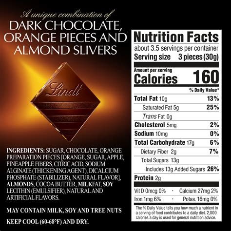 Lindt Excellence Dark Chocolate, Intense Orange-Nutrition-Facts
