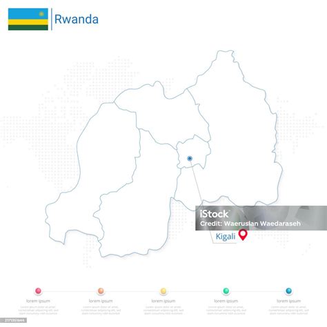 Rwanda Map Detailed Infographic And Pin Of Country Capital Kigali On White Background Stock ...