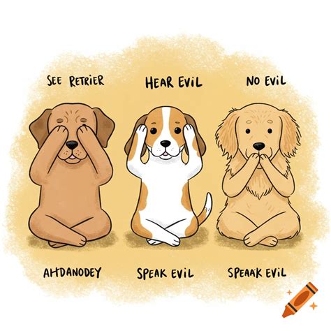 Illustration of three cartoon dogs doing 'see no evil, hear no evil ...