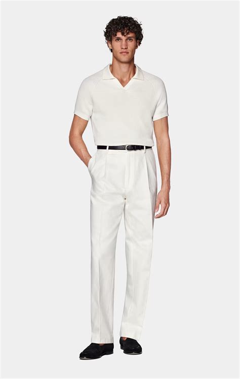 Off-White Ribbed Buttonless Polo Shirt in Californian Cotton & Mulberry ...