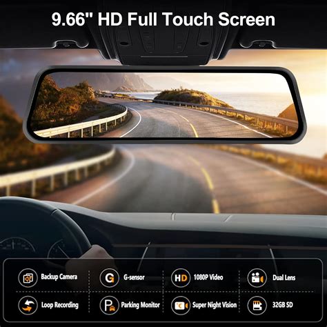 Buy Mirror Dash Cam 9.66 Rear View Mirror 1080P Front and Rear View ...