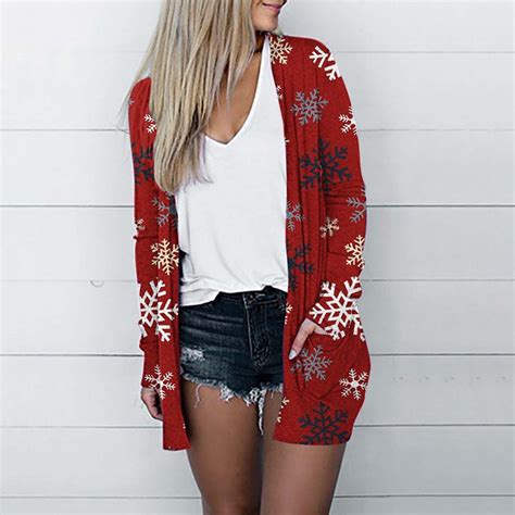 2024 Christmas Cardigans for Women,Ladies Xmas Printed Open Front Long ...