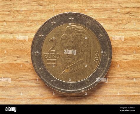 2 Euro coin showing Bertha von Suttner, currency of Austria, EU Stock Photo - Alamy