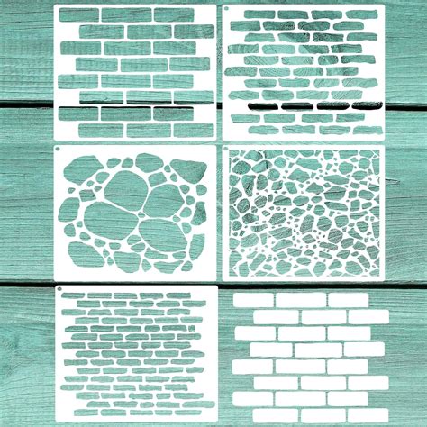 5Pcs Large Brick Stencils for Painting Walls 12x12 Inch, Reusable Brick ...