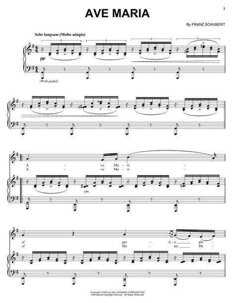 Ave Maria by Franz Schubert Sheet Music for Piano, Vocal & Guitar ...