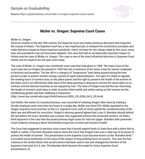 ⇉Muller vs. Oregon: Supreme Court Cases Essay Example | GraduateWay
