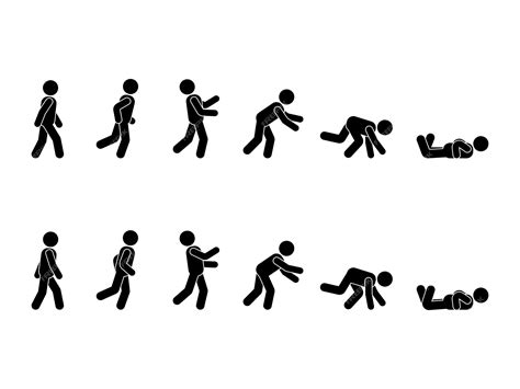Walking falling down man stick figure pictogram set | Premium Vector