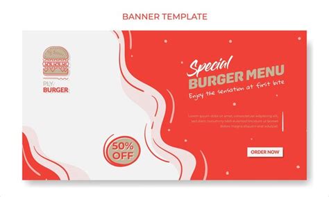 Banner template with waving red and white background design for food ...