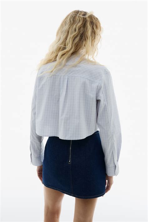 Women's Light blue/Checked Cropped cotton shirt | H&M IN