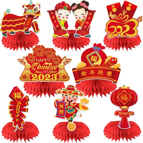Buy 8Pcs Chinese new year decorations 2023 Honeycomb Centerpieces,Year ...