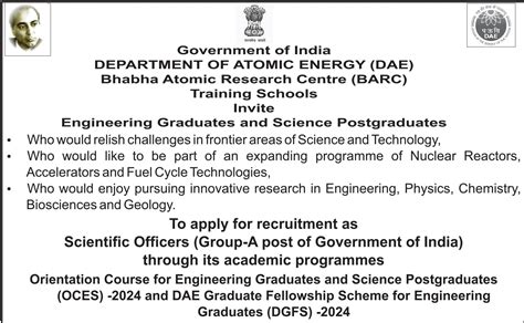 BARC Invites Science Postgraduates to apply for Recruitment as ...