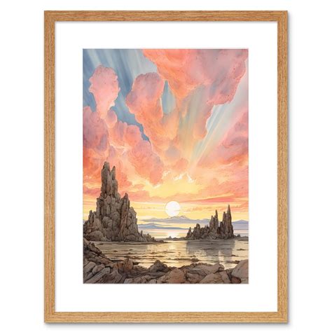 Mono Lake Atmospheric Clouds at Dawn Break Modern Watercolour Painting ...