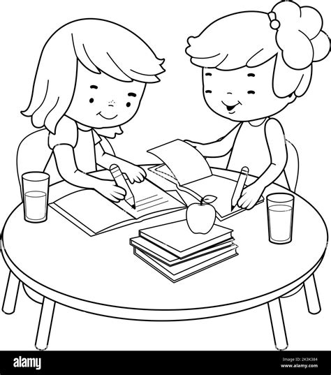 School children desk doing Black and White Stock Photos & Images - Alamy
