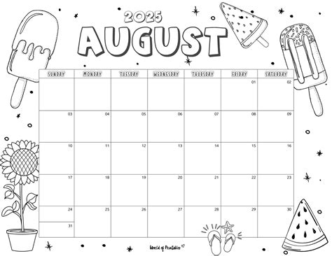 August 2025 Coloring Calendar | Printable Calendar 2025