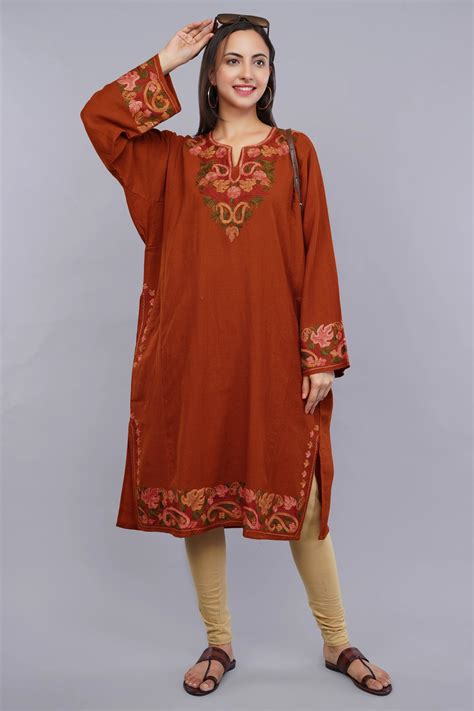 Buy Old Classic Brick Pheran with Paisley Aari Embroidery | Bold ...