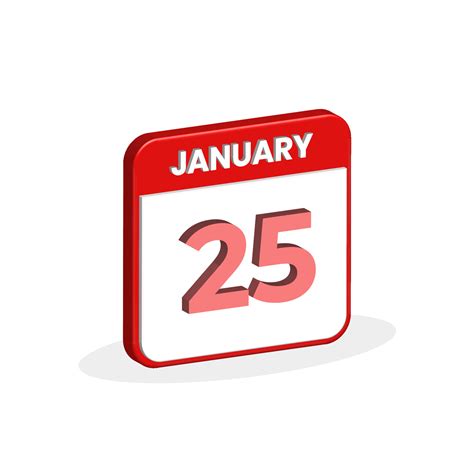 25th January calendar 3D icon. 3D January 25 calendar Date, Month icon ...