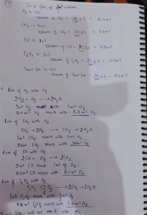 Gas analysis of sample shows that it has 20% H2, 40% CH4, 10% CO, 20% ...