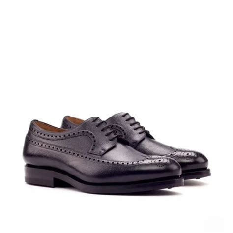 Long-Wing Blucher Black Mild Crust Brogue Shoe – BanyTom