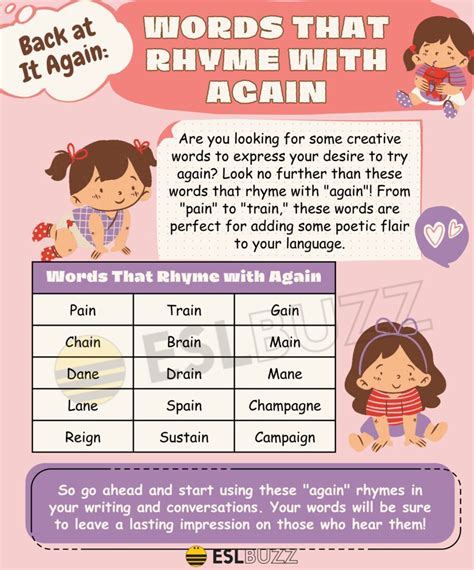 Words that Rhyme with Again to Get Creative at Rhyming - ESLBUZZ